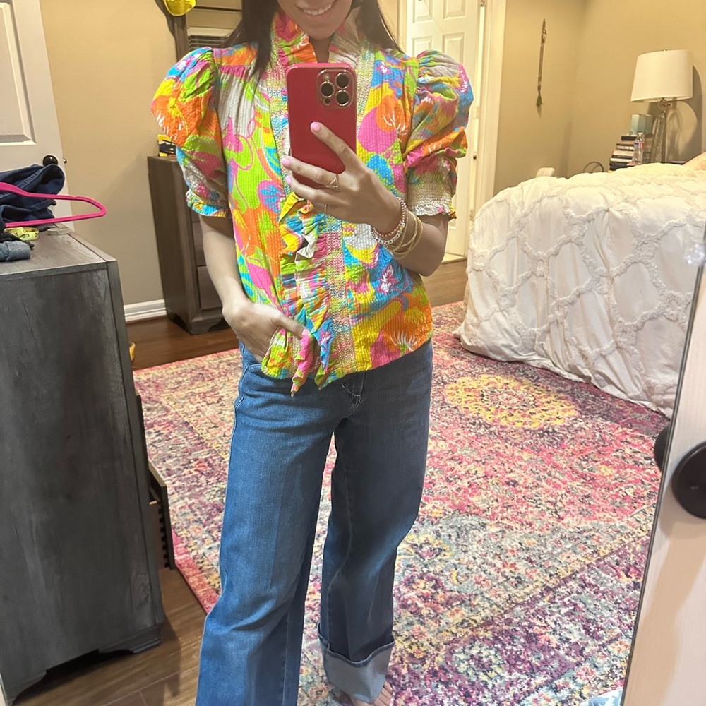 Colorful Floral Puff Sleeve Blouse